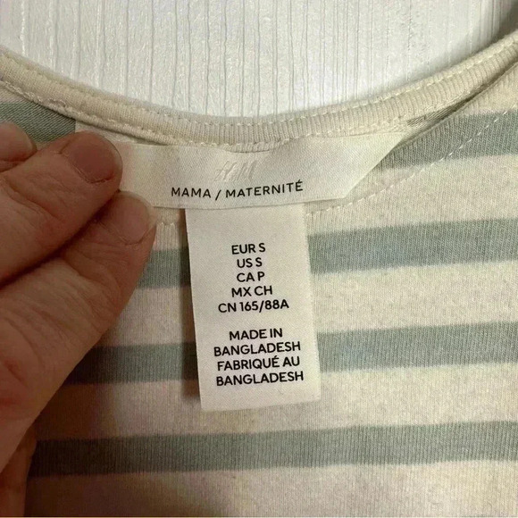 H&M Mama Calf Length Cotton Maternity Dress White & Mint Green  Striped Sz Small - Picture 4 of 16